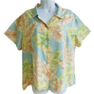 Vintage Nani Hawaii Tori Richard Tropical Blouse Mother of Pearl Buttons XL